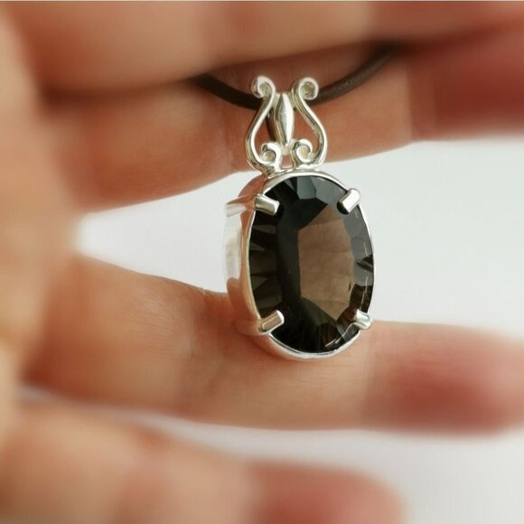 NEW fancy cut Smokey Topaz Smoky Quartz pendant necklace - Picture 5 of 10